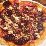 Beetroot onion and feta pizza