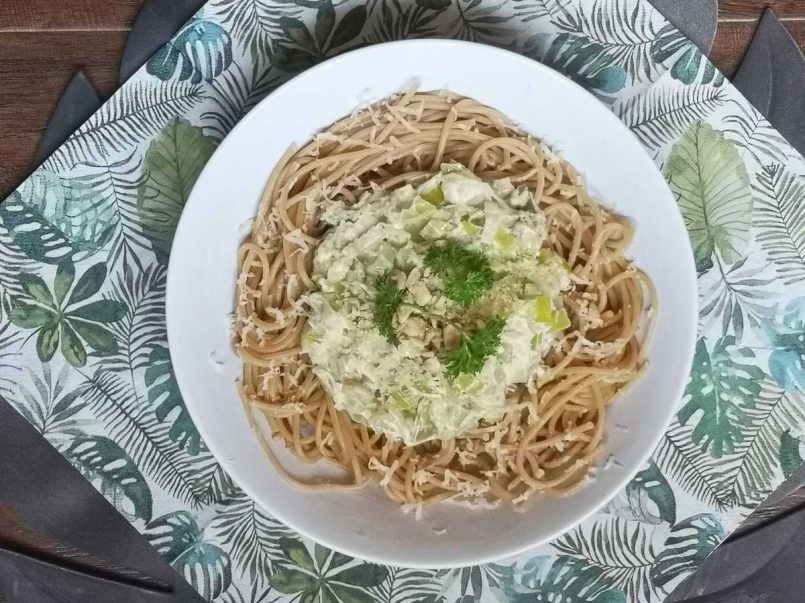 Leek and Hazelnut spaghetti