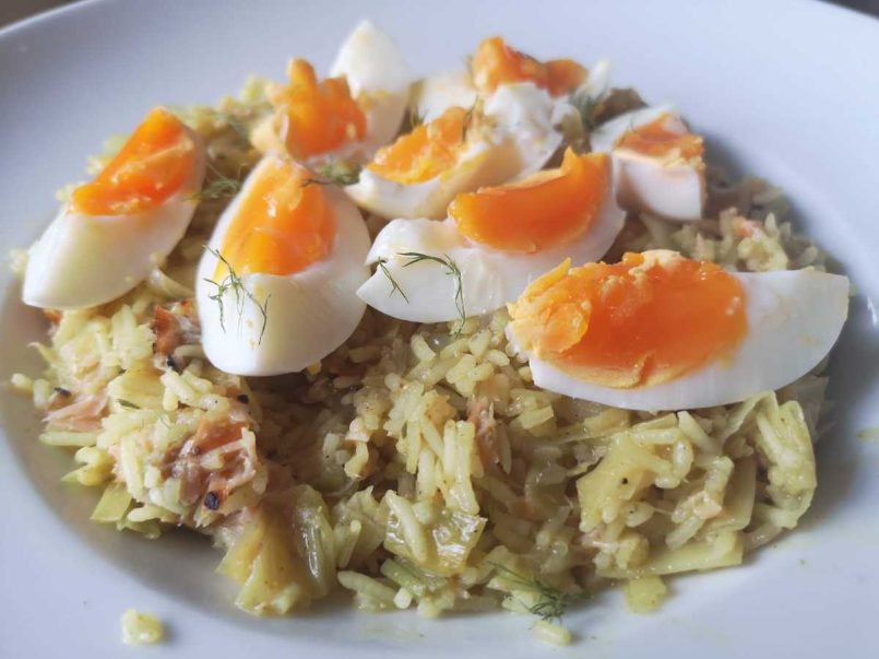 Leek and smoked salmon kedgeree