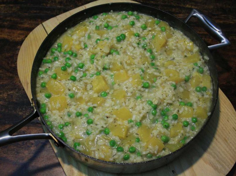 Marrow, peas, lemon and mint risotto