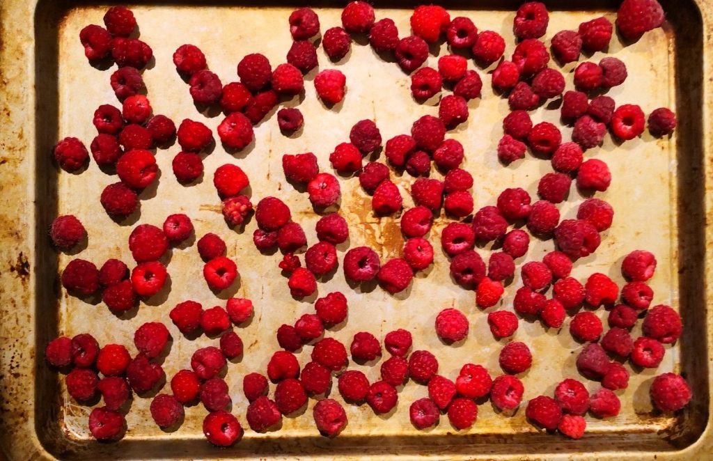 Raspberries on tray