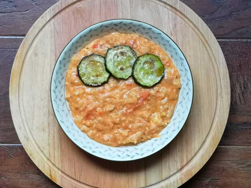 Tomato cream cheese and basil risotto