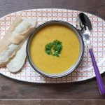 Spiced carrot, lentil and coconut soup