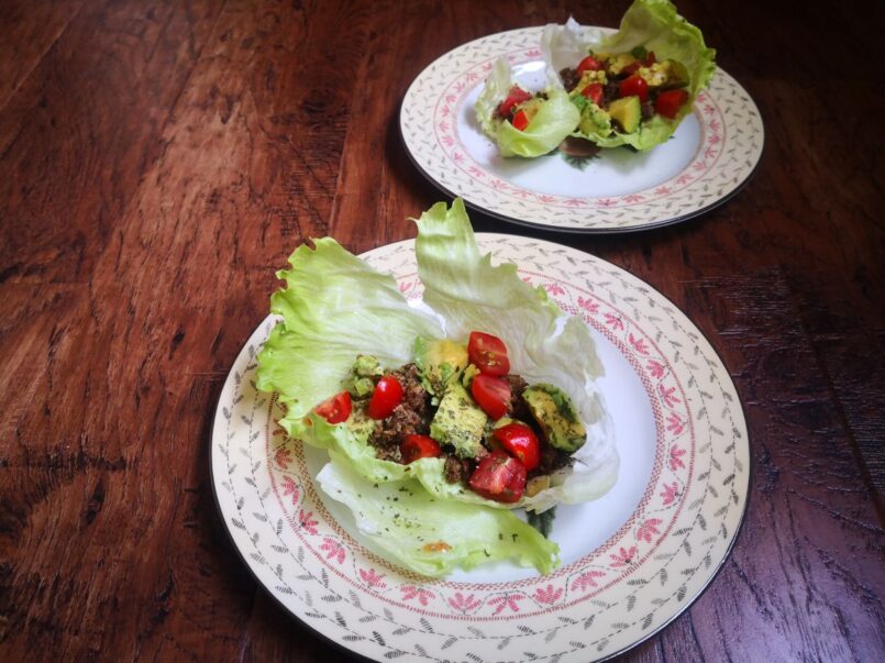 Raw walnut meat lettuce tacos